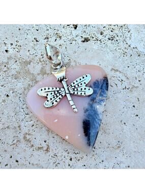 Dragonfly Peruvian Pink Opal 925 Silver Plated Pendant